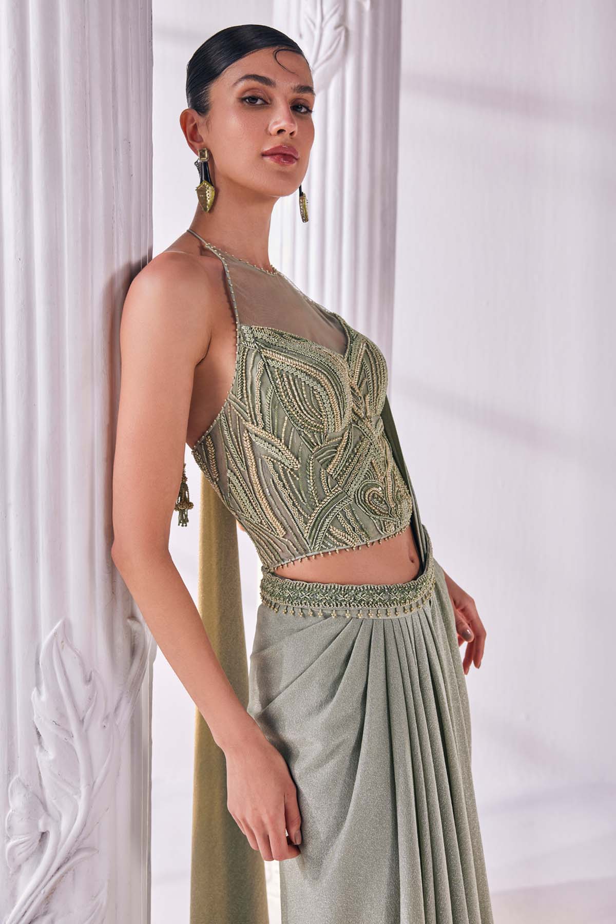 Jade Drape Shimmer Sequins Saree