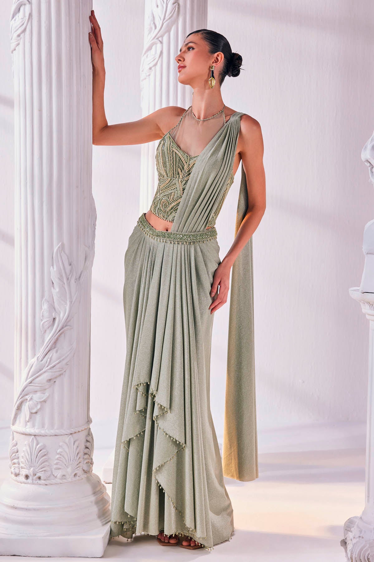 Jade Drape Shimmer Sequins Saree - Main Image