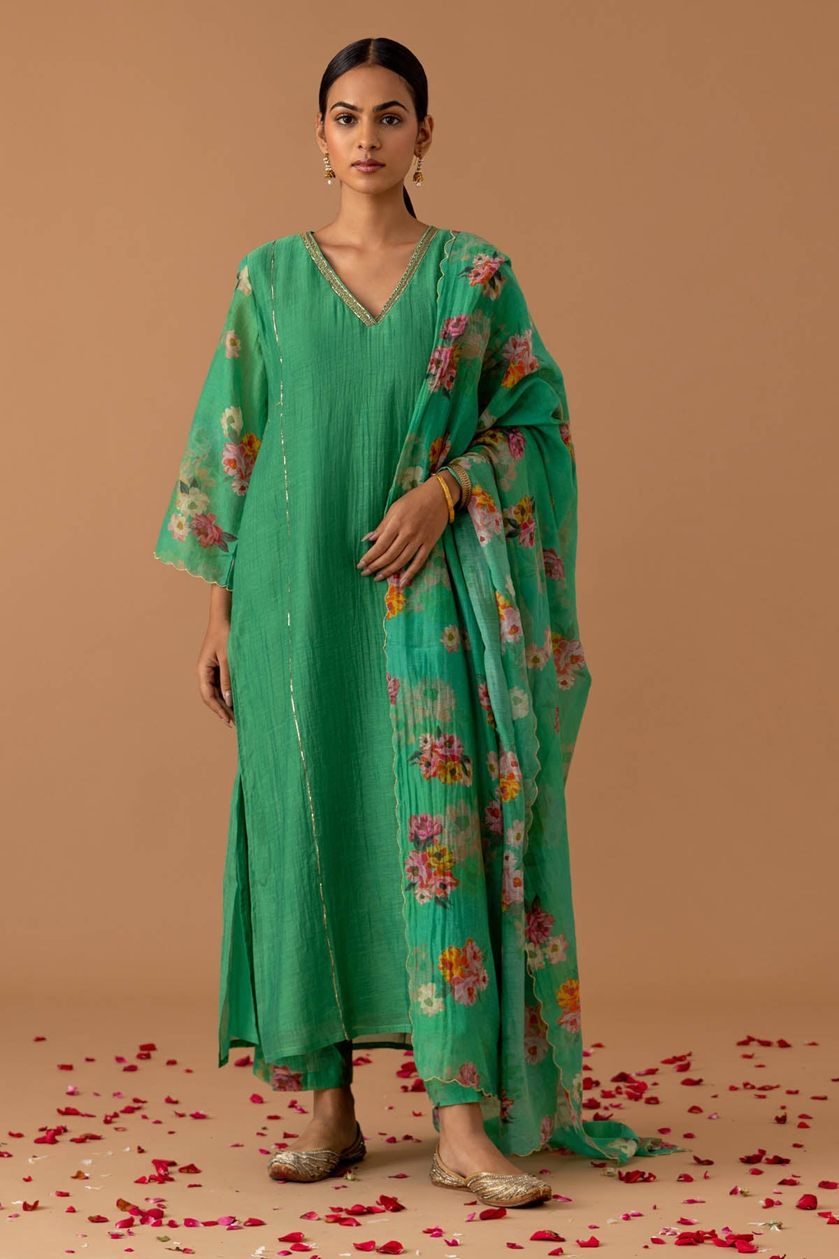 Juanita by Shubhda Jade Chanderi Print Kurta Set for women online at ScrollnShops