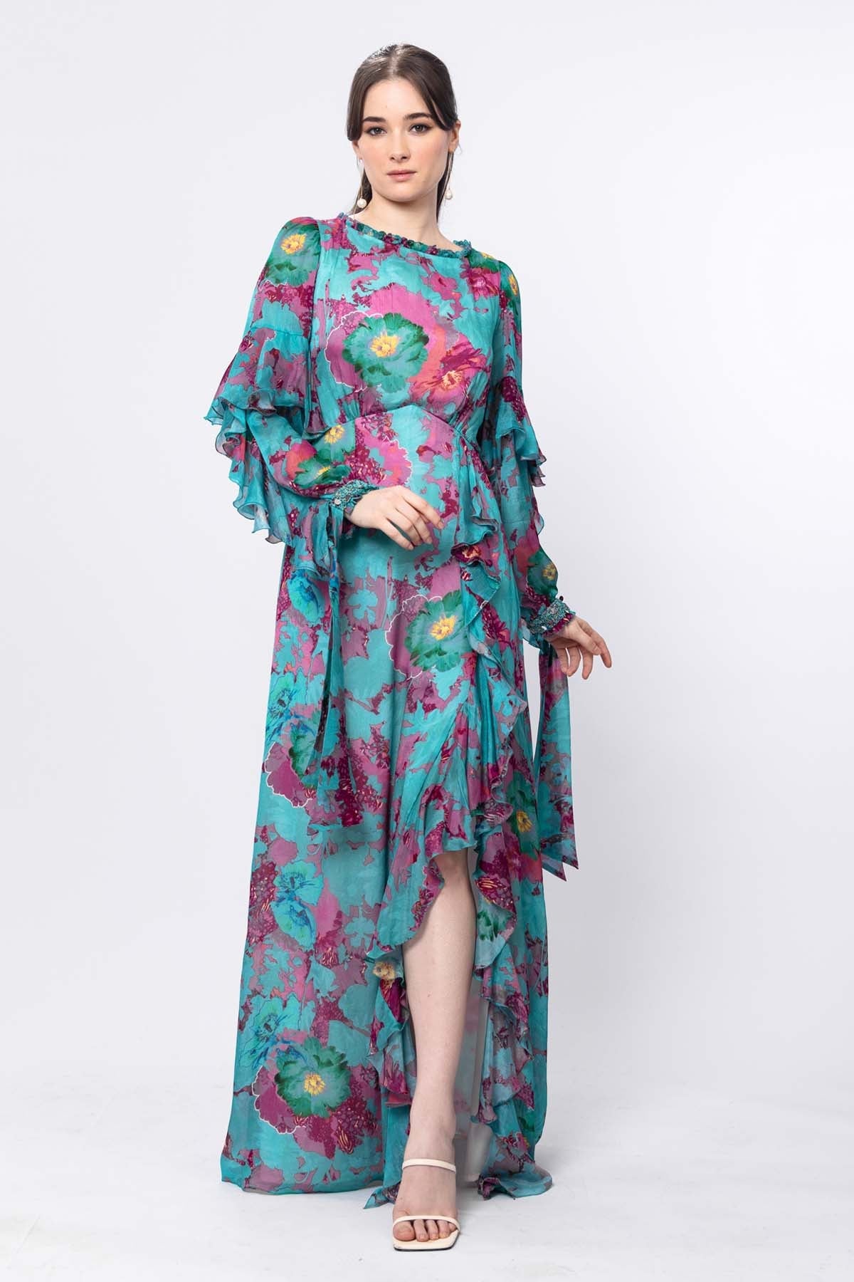 Buy Jade Chiffon Floral Dress by Mandira Wirk