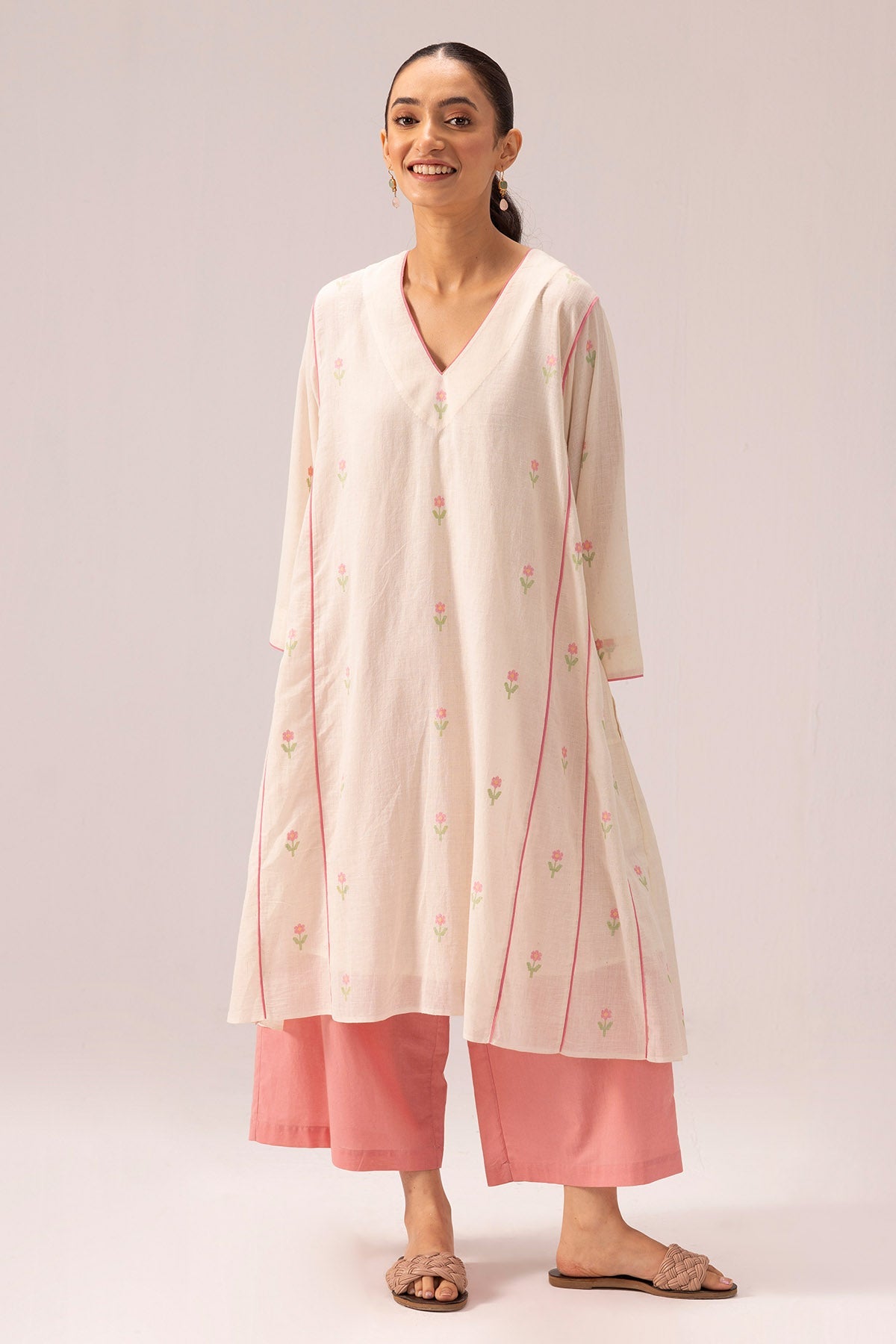 Buy Jamdani Cotton Pink Kurta Set By Label Shreya Sharma For Women Online at ScrollnShops