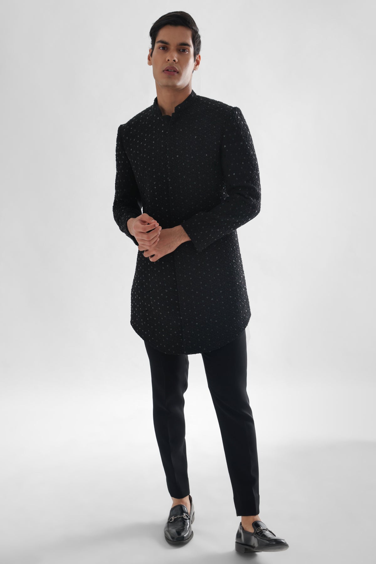 Buy Jet Black Cutdana Achkan Set for men by Paarsh Atelier online available at scrollnshops