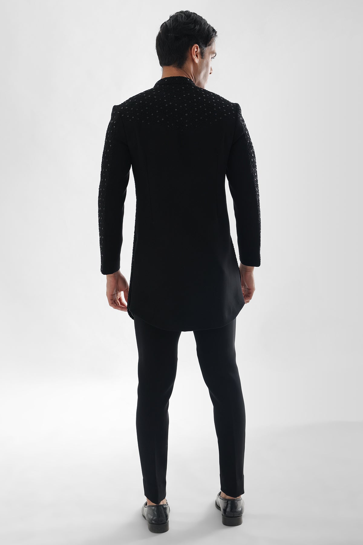 Jet Black Cutdana Achkan Set