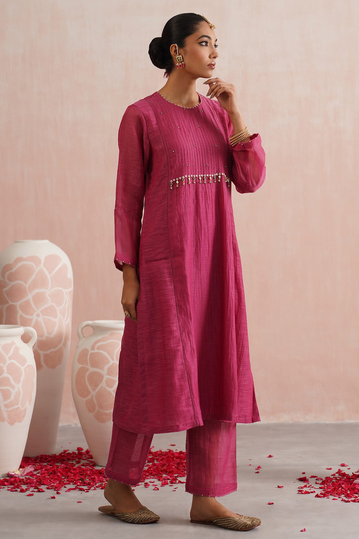 Jewel Embroidered Pink Kurta Set