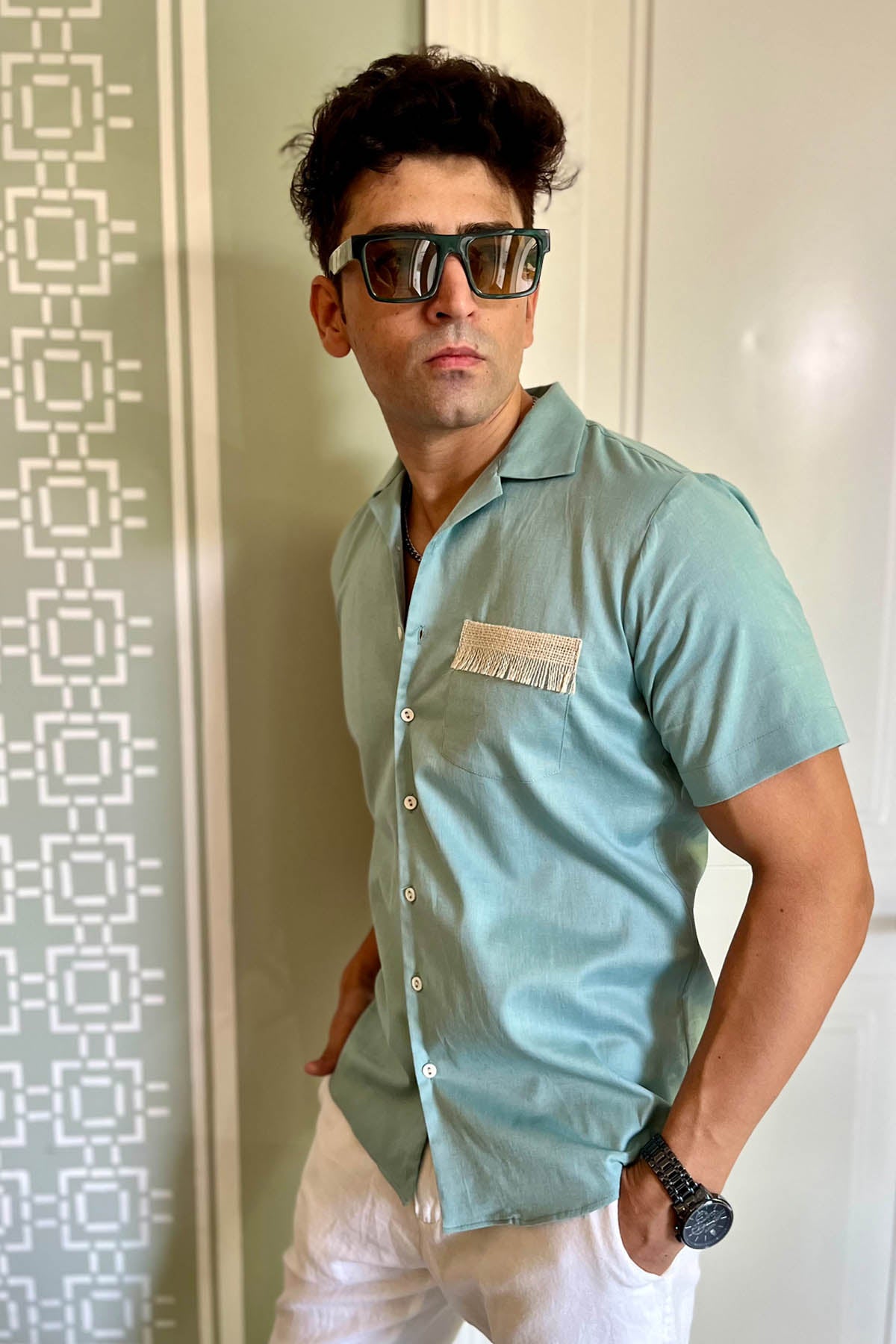 Jute Pocket Detail Linen Shirt