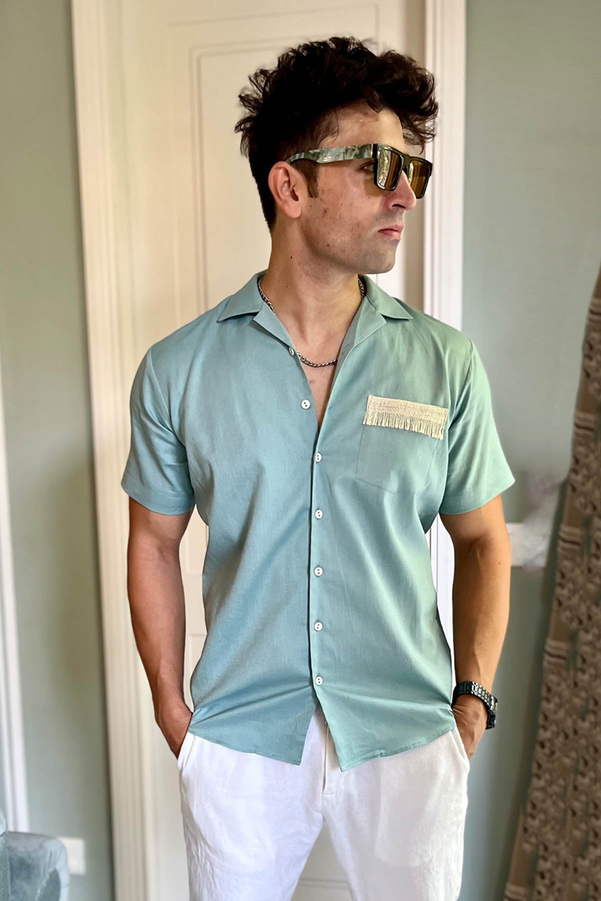 Jute Pocket Detail Linen Shirt