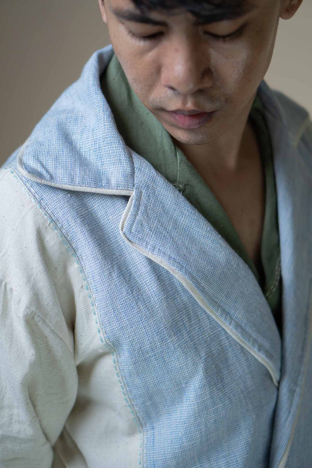 Kala Cotton Blue Tie-Up Blazer