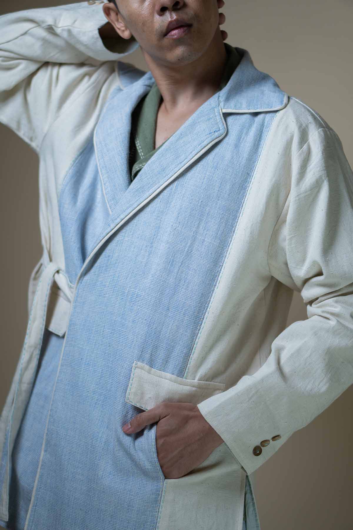 Kala Cotton Blue Tie-Up Blazer