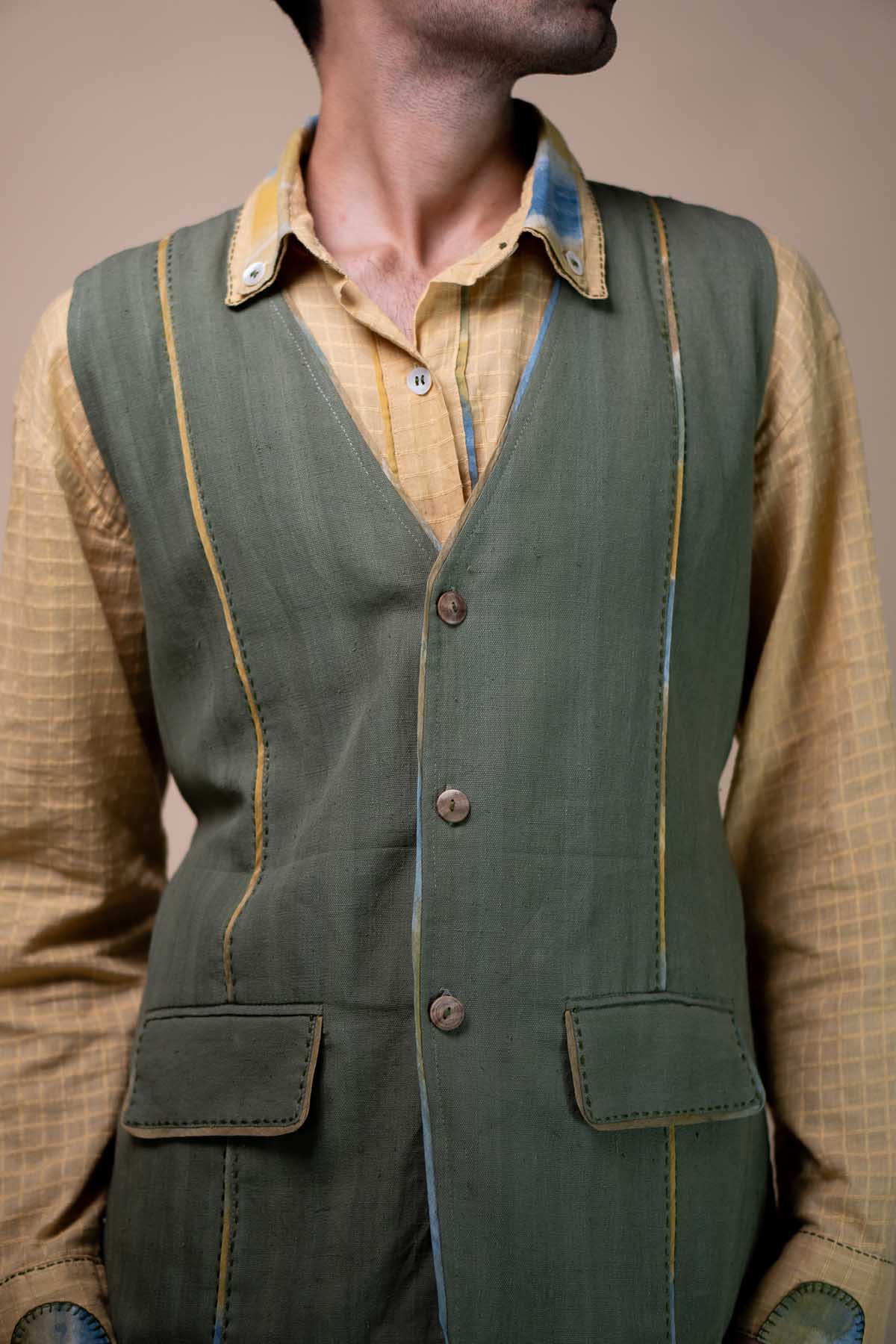 Kala Cotton Long Olive Vest