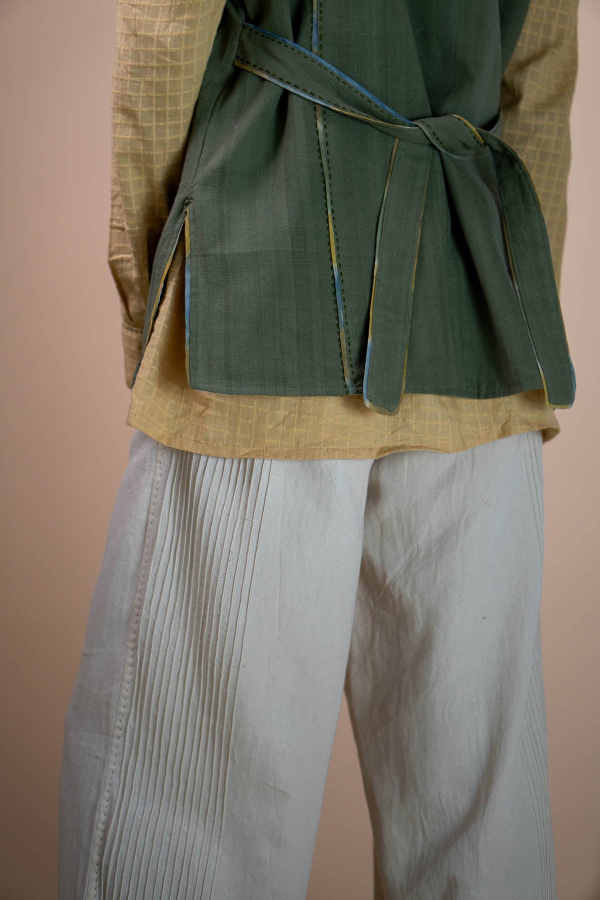 Kala Cotton Long Olive Vest