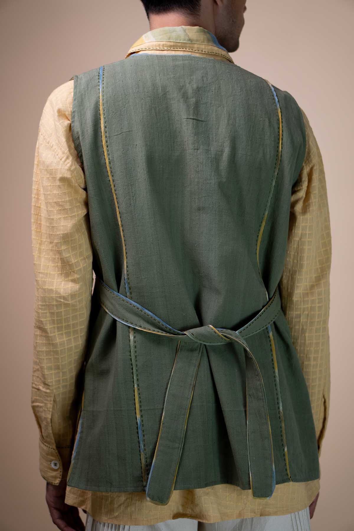 Kala Cotton Long Olive Vest