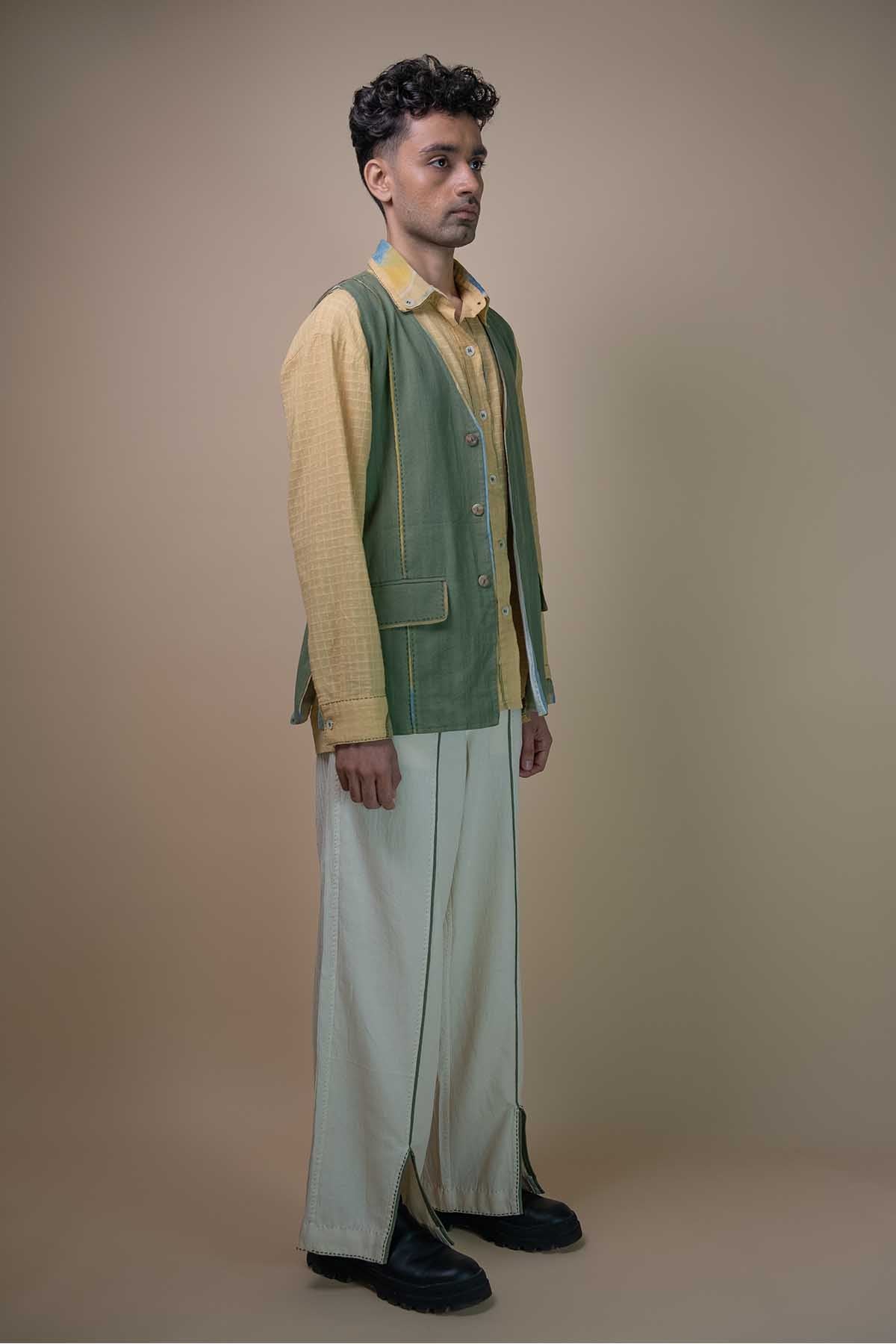 Kala Cotton Long Olive Vest