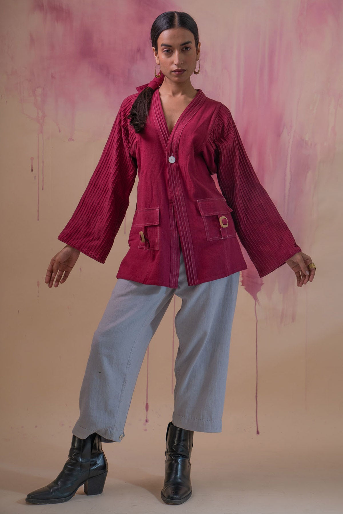 Buy Designer Kala Cotton Maroon Haori Jacket By Lafaani