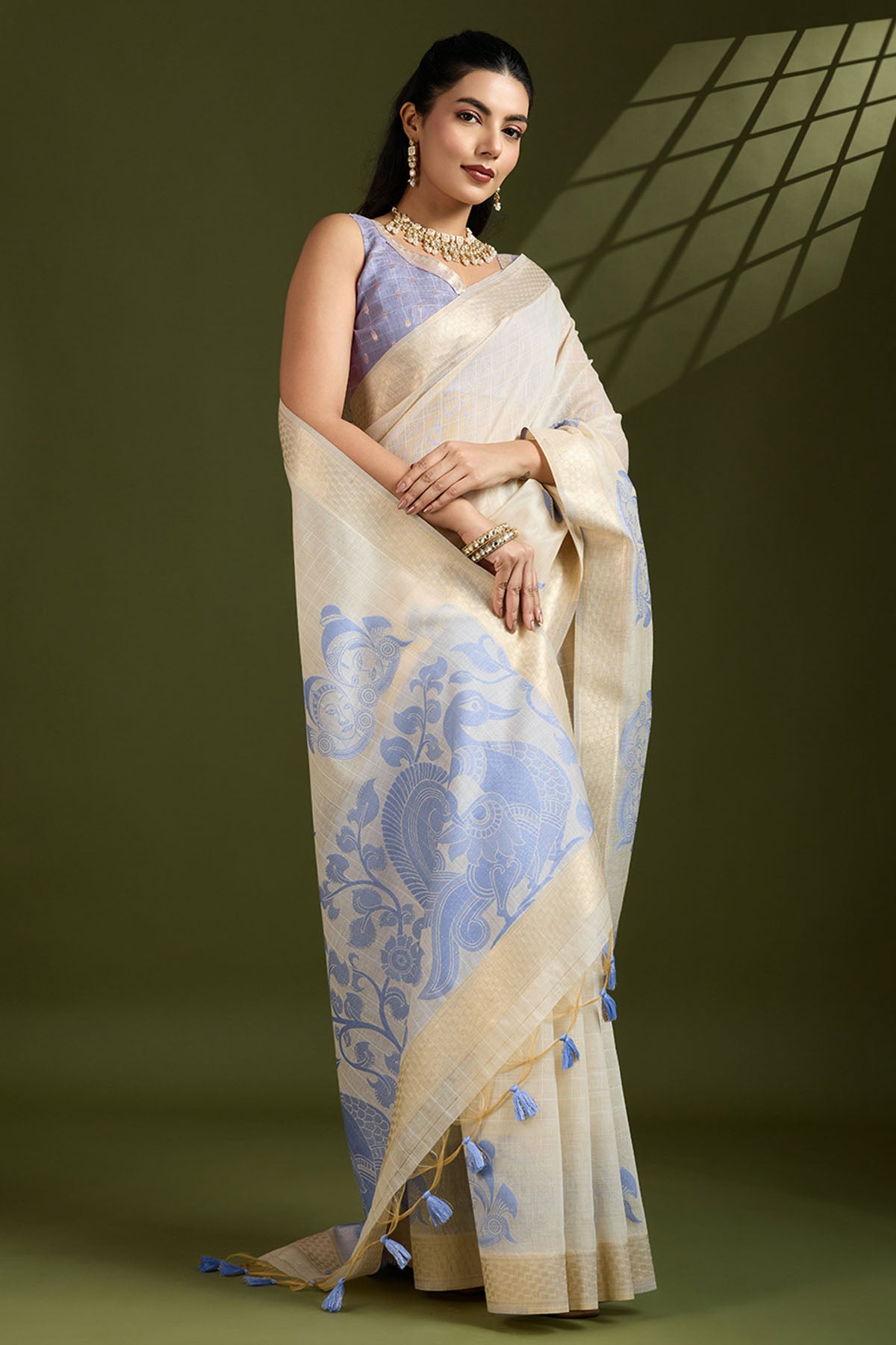Kalamkari Cream Saree & Blouse