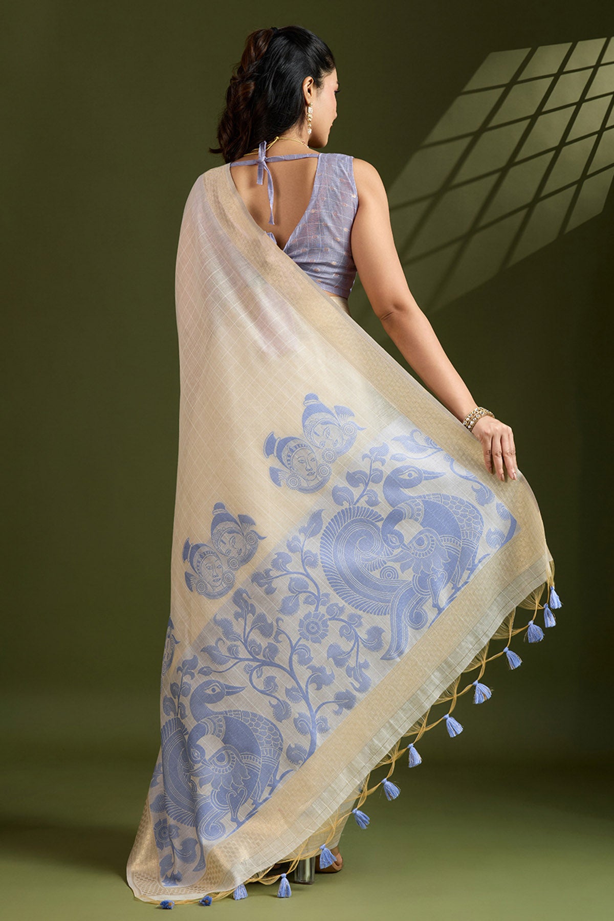 Kalamkari Cream Saree & Blouse