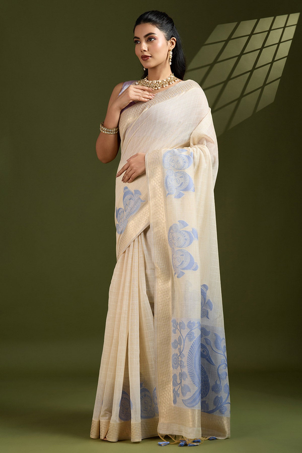 Kalamkari Cream Saree & Blouse