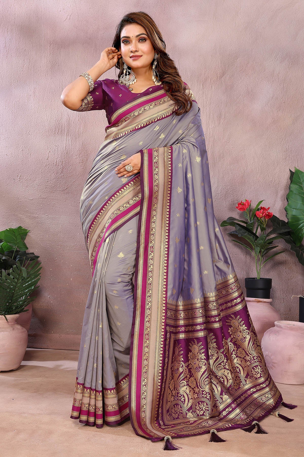 Buy Kalamkari Weaving Grey Saree for women by Aastha Fashion online available at scrollnshops