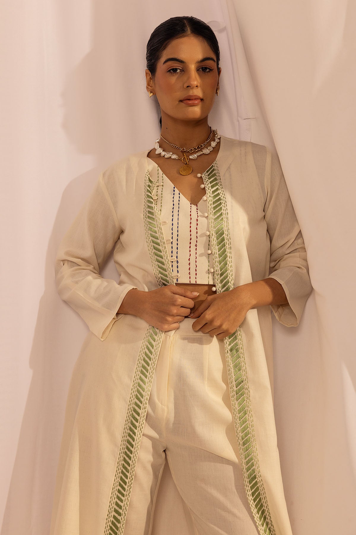 Kantha Embroidered Long Jacket