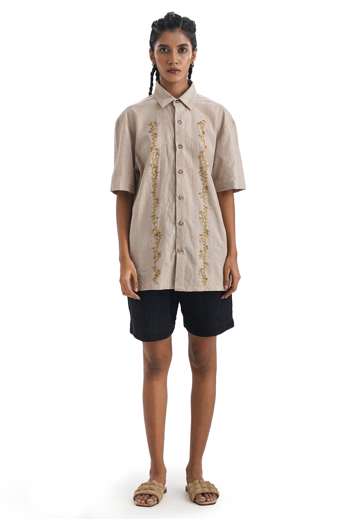 Buy Notre Ame Kantha Embroidered Beige Shirt For Women Online at ScrollnShops