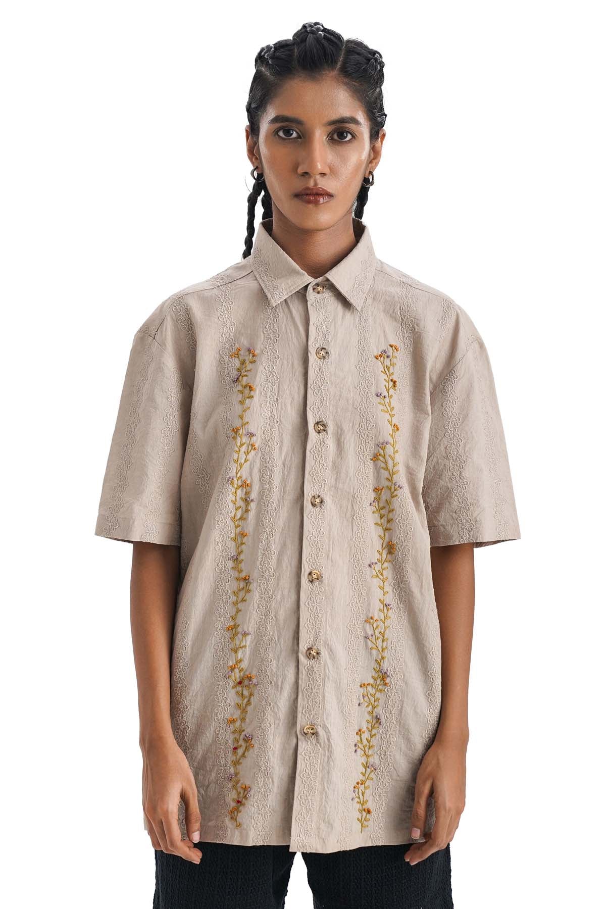 Kantha Embroidered Beige Shirt