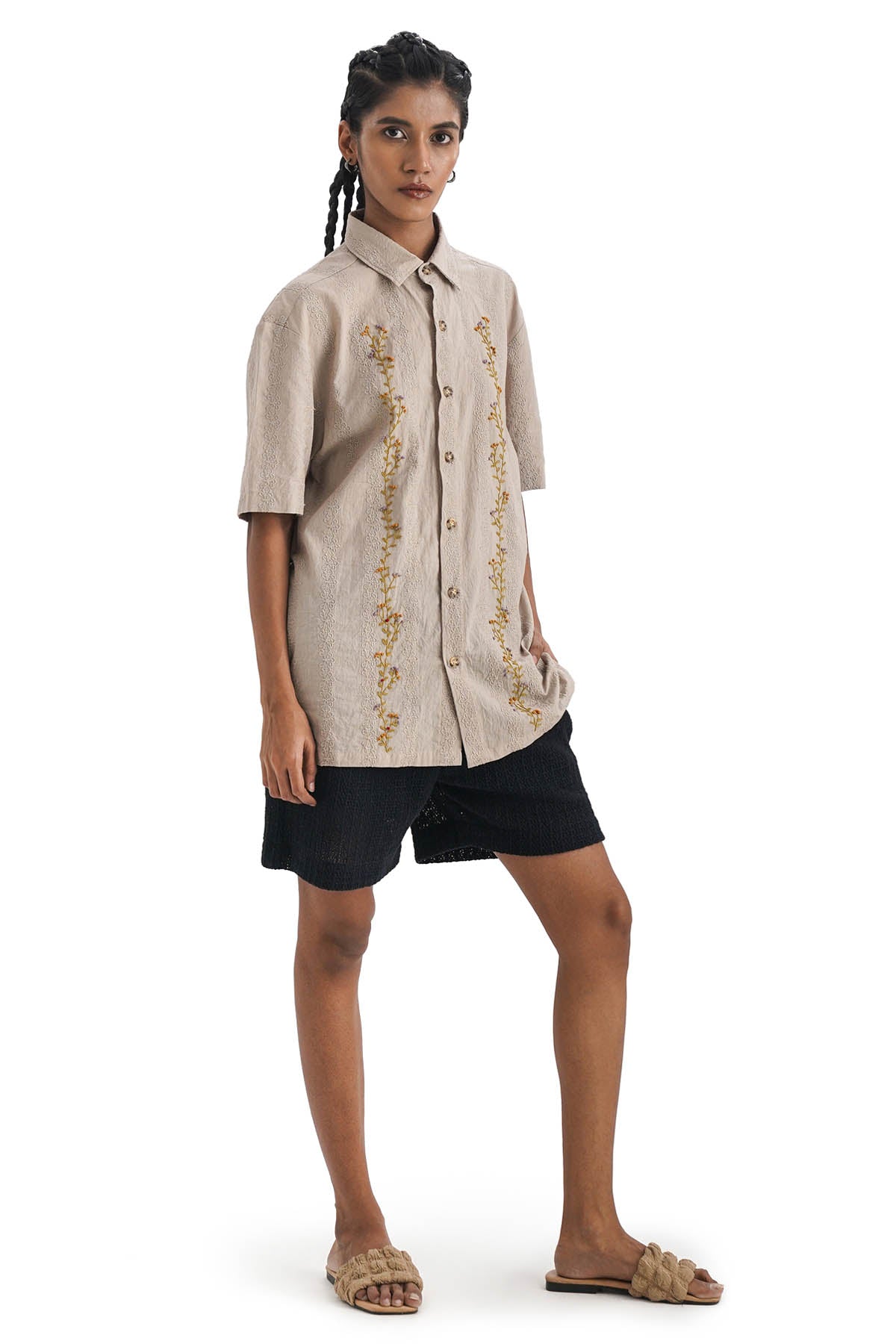 Kantha Embroidered Beige Shirt