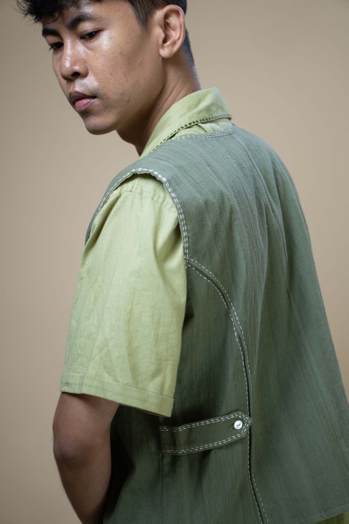 Kantha Embroidered Olive Vest