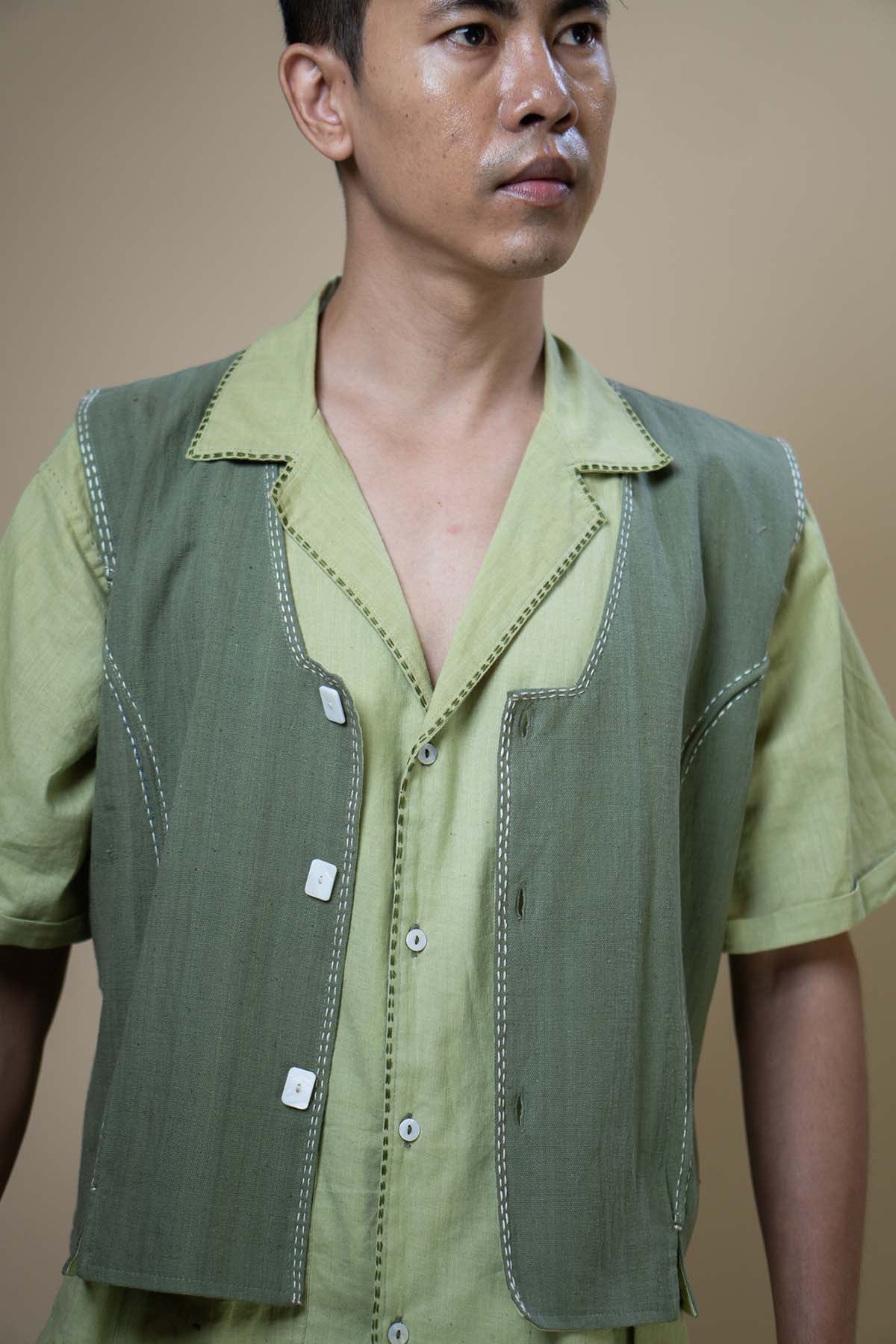 Kantha Embroidered Olive Vest