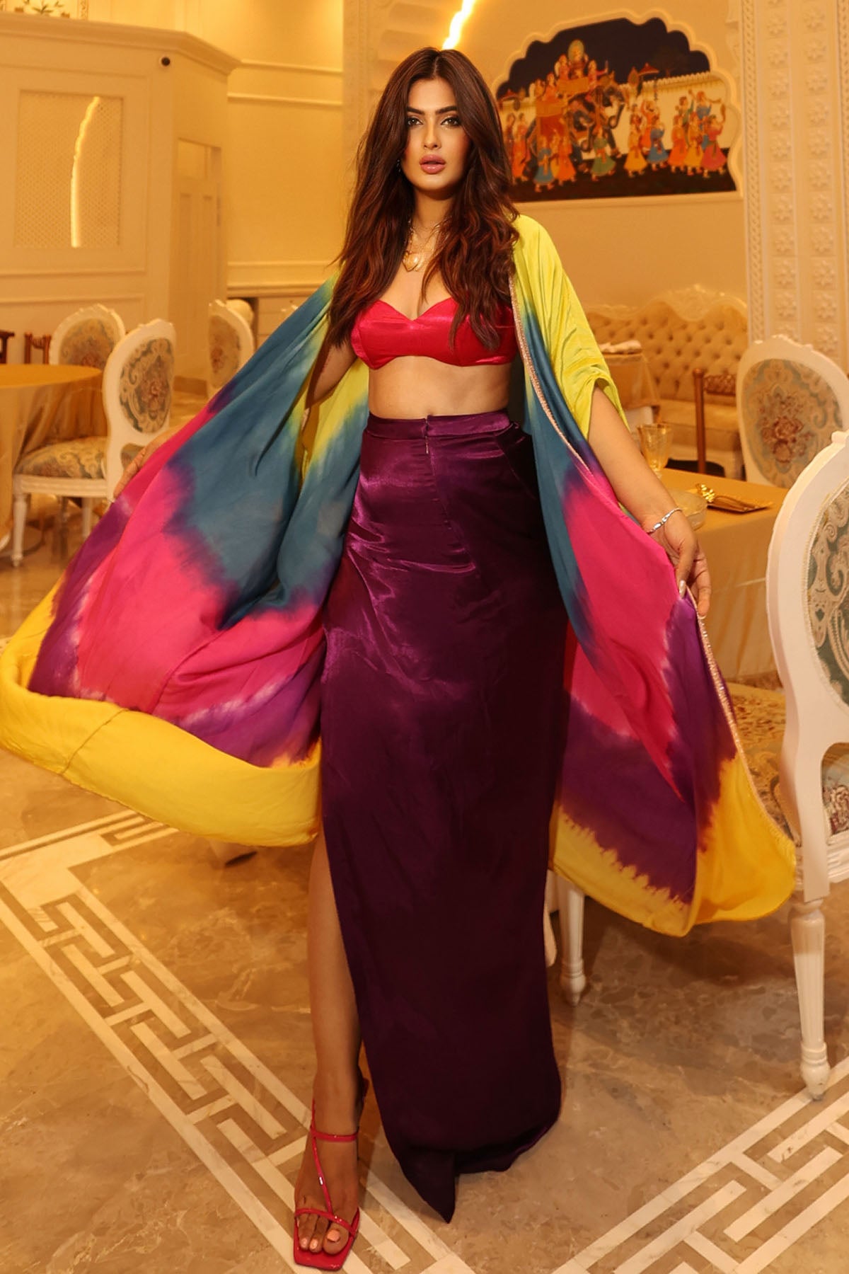 Multicolor Skirt Set & Shrug