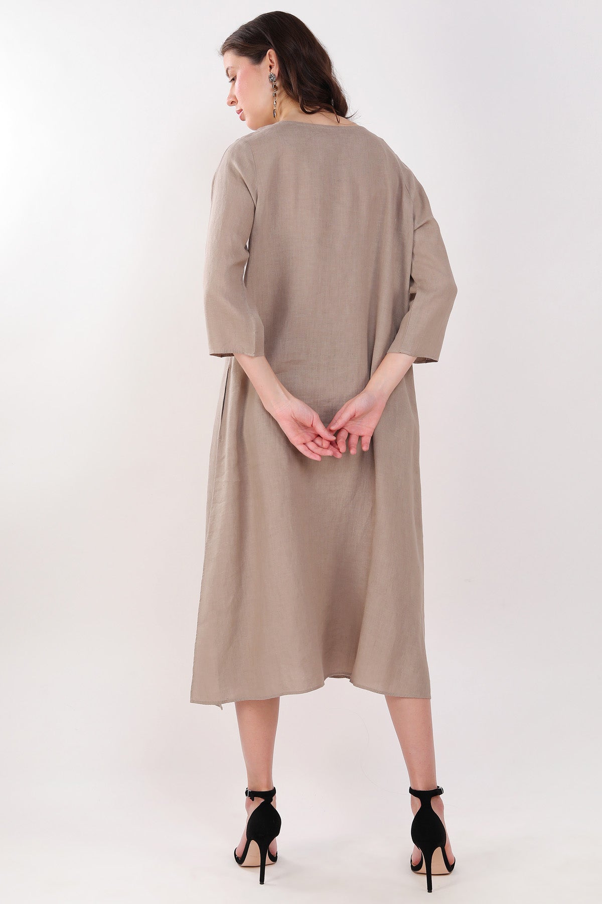 Khakhi Floral Embroidered Dress