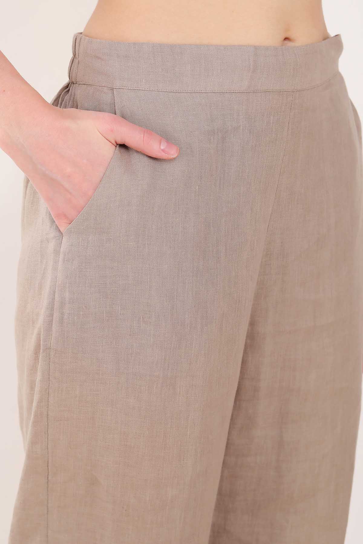 Khakhi Linen Straight Pants
