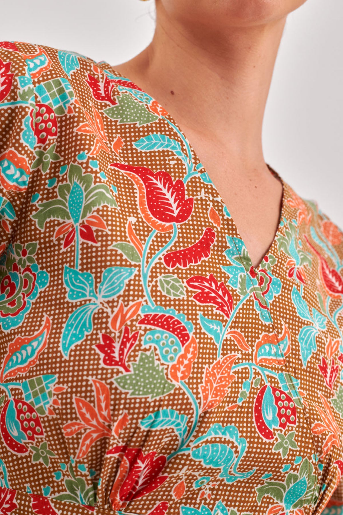 Khaki Printed Cinched Waist Top