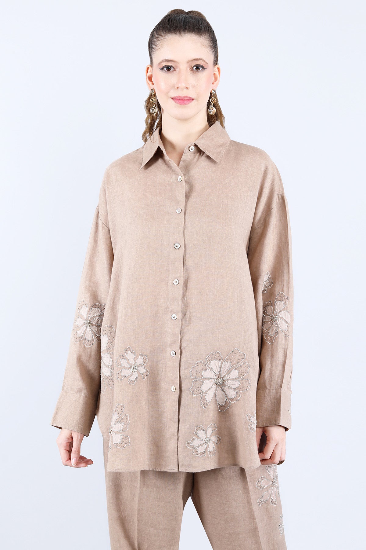 Khaki Sequins Shirt And Pants