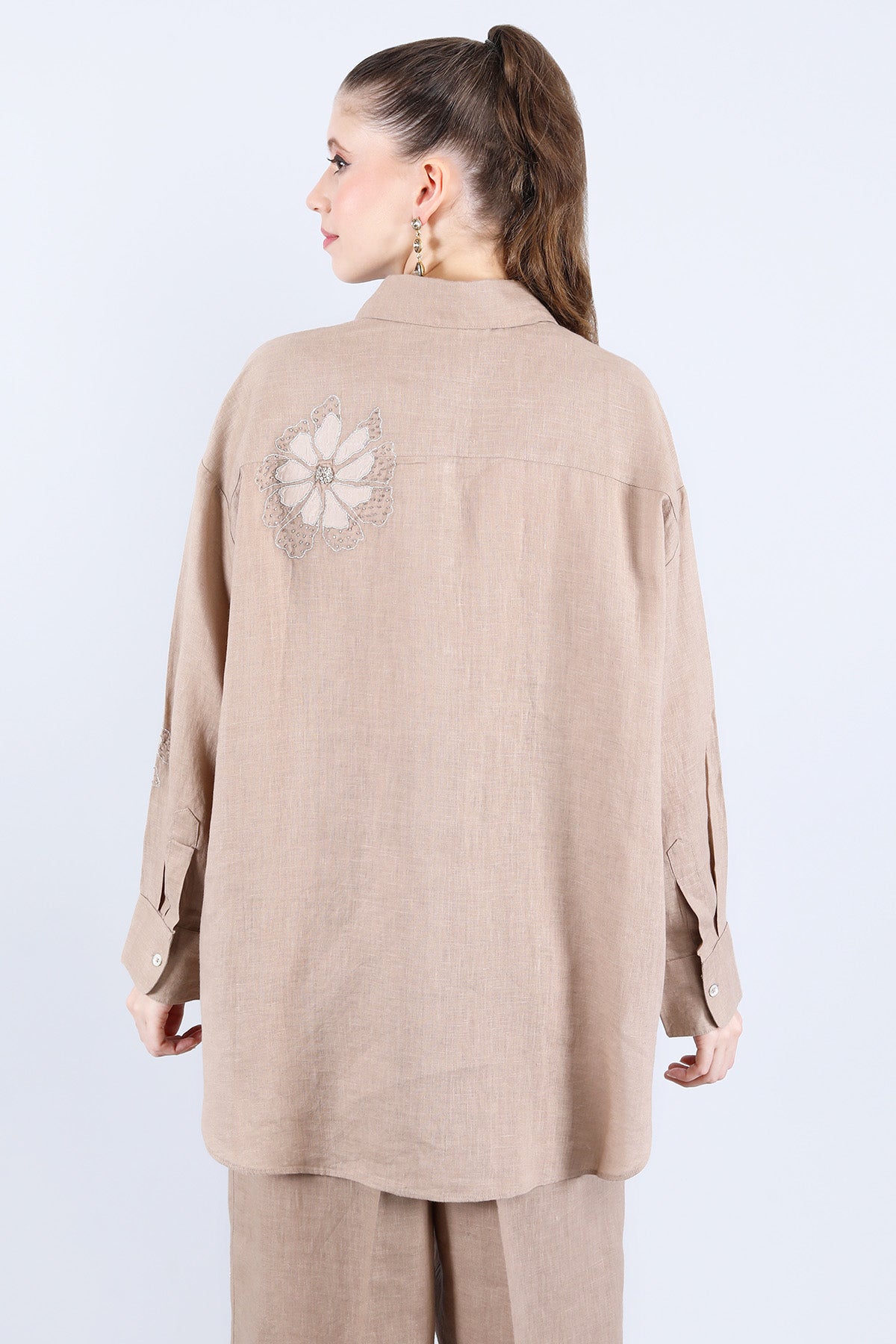 Khaki Sequins Shirt And Pants