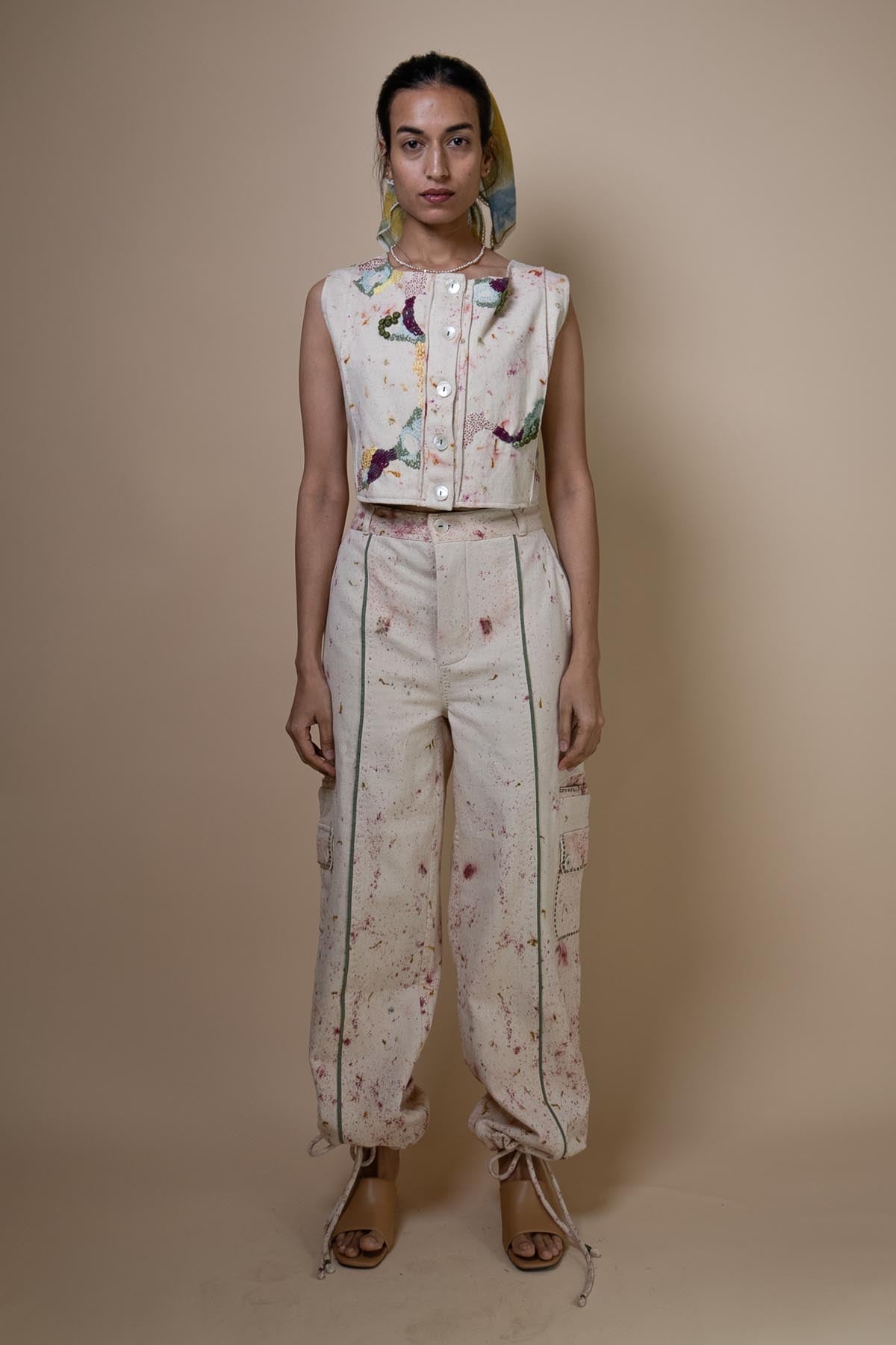 Buy Kora Denim Embroidered Pants by Lafaani for women online at ScrollnShops