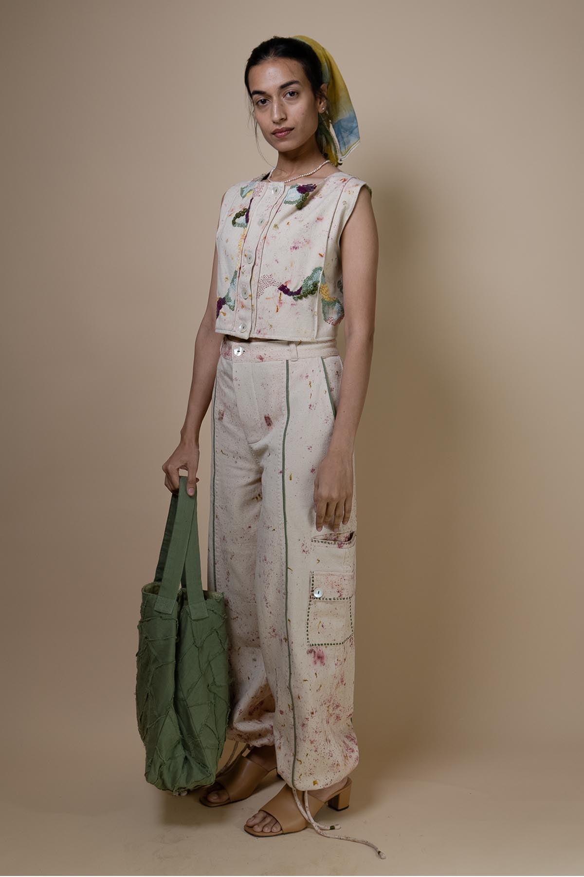 Kora Denim Embroidered Pants