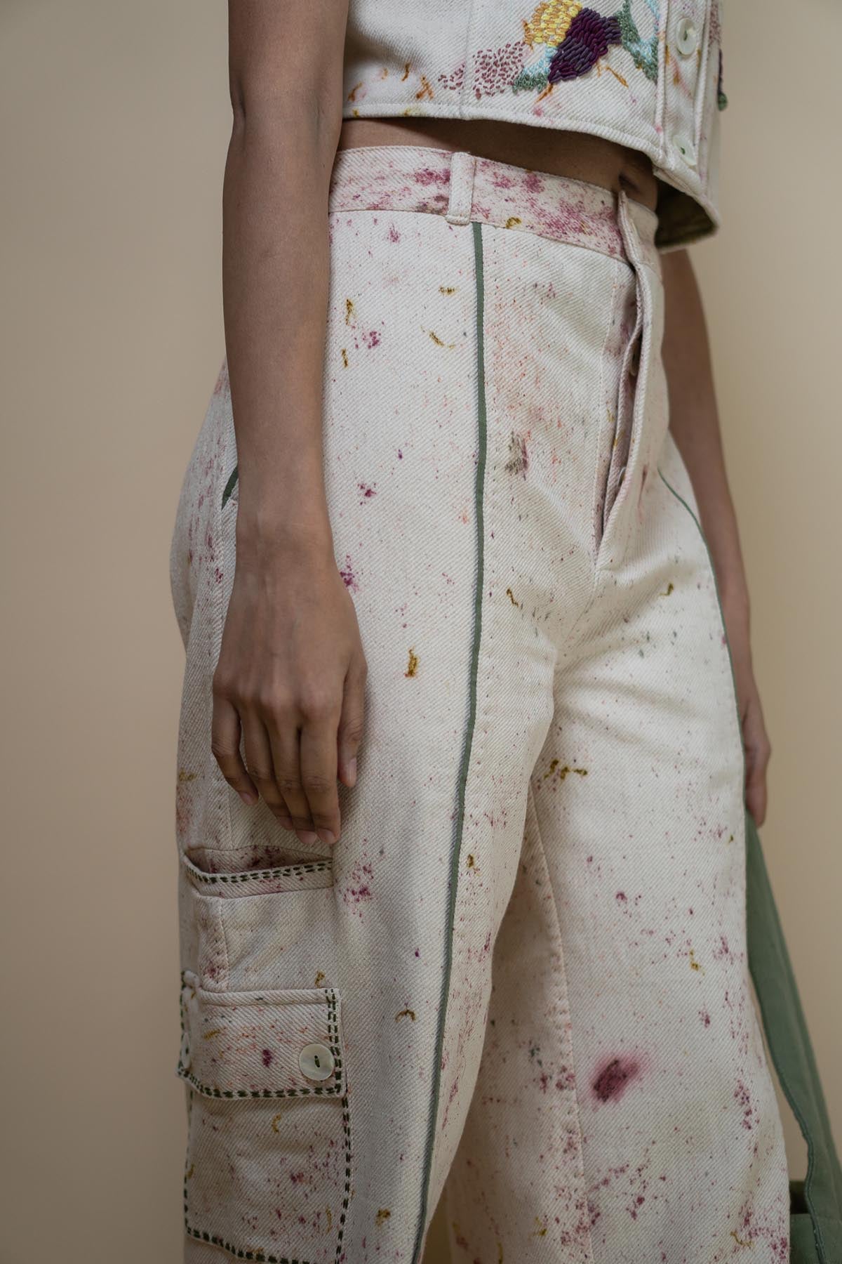 Kora Denim Embroidered Pants