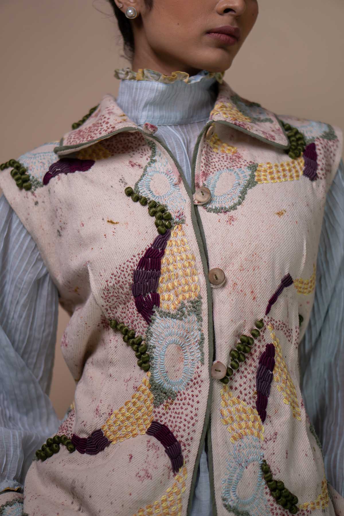 Kora Denim Embroidered Vest