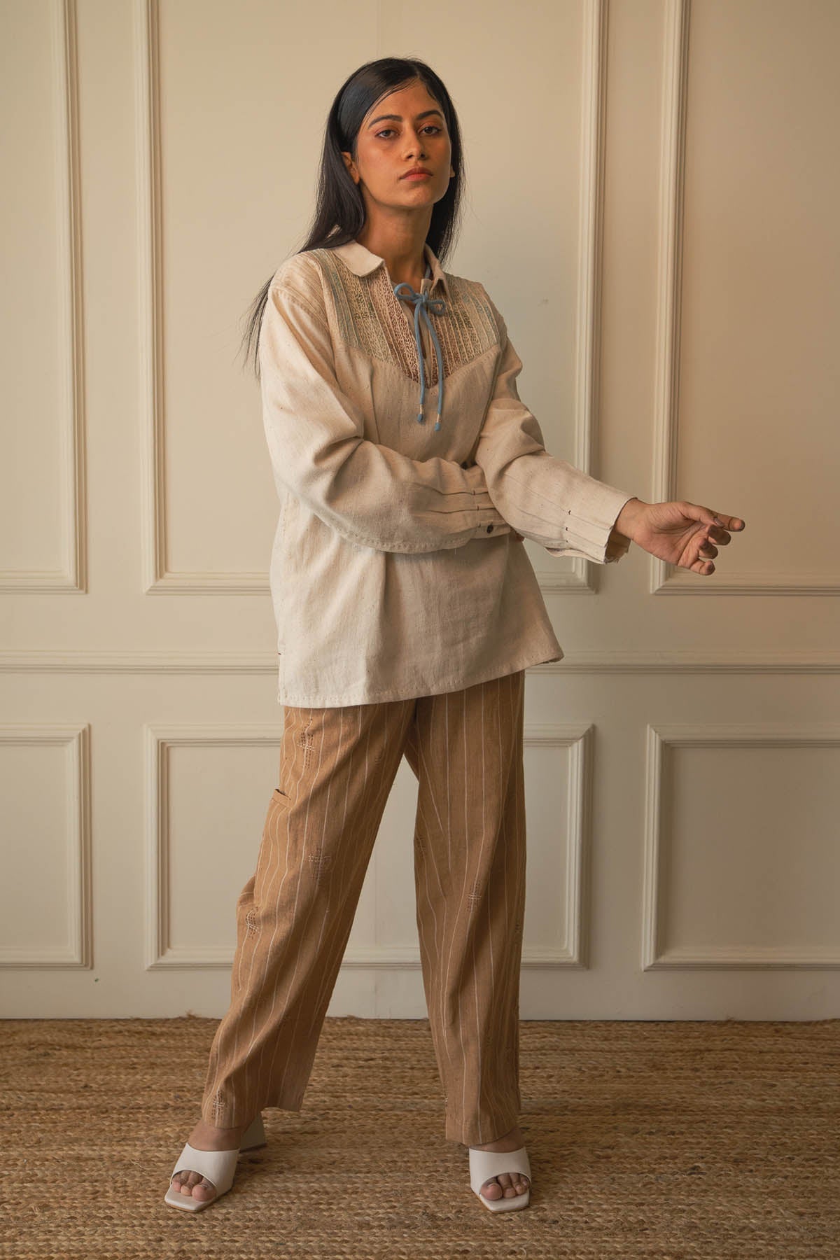 Buy Designer Kora Yoke Embroidered Shirt By Lafaani