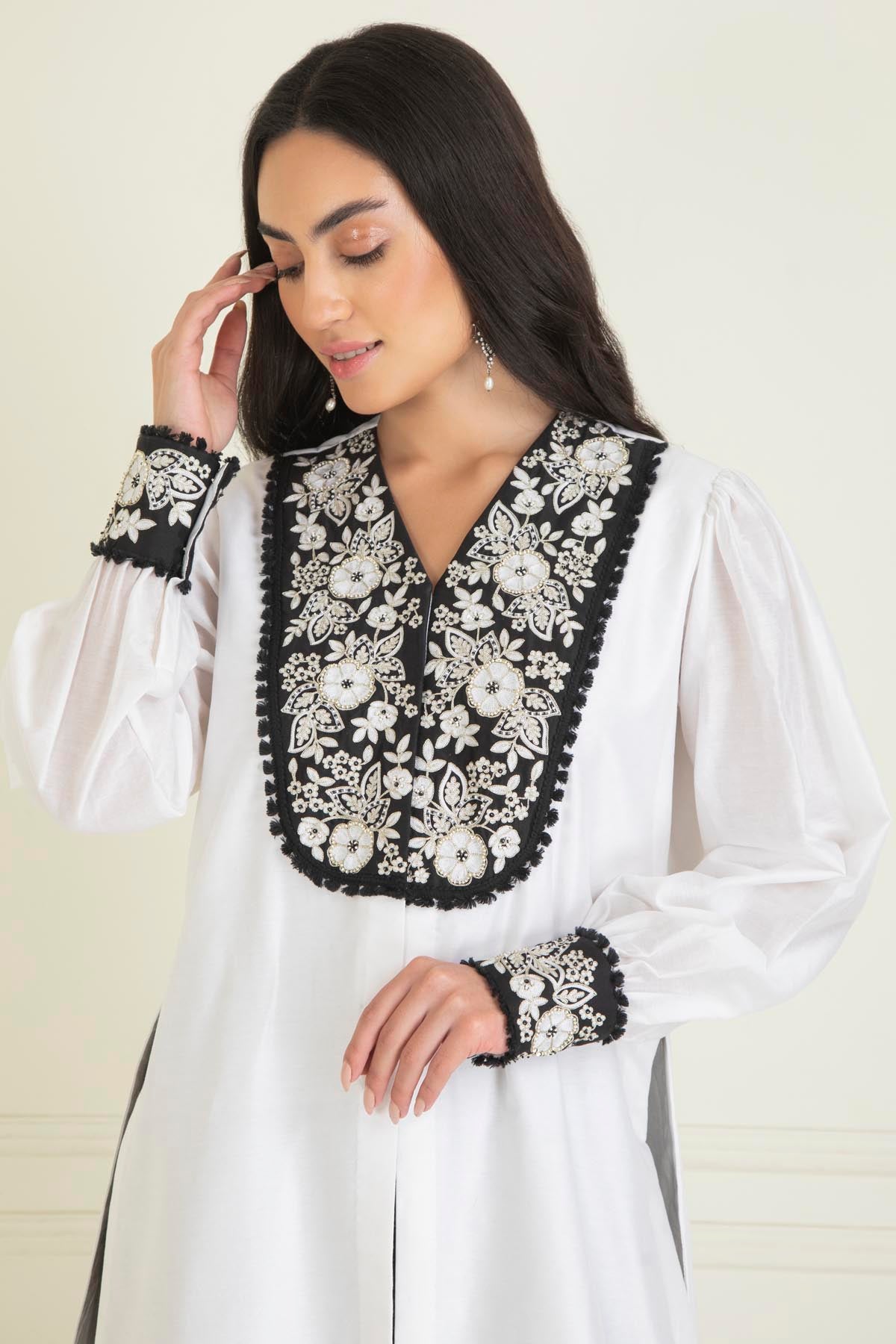 Black & White Chanderi Kurta Set