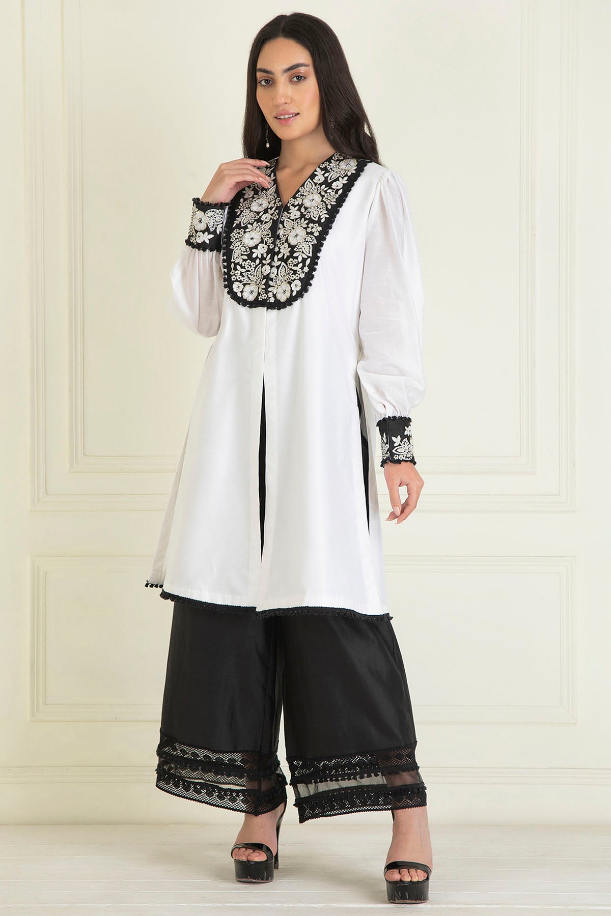 Black & White Chanderi Kurta Set