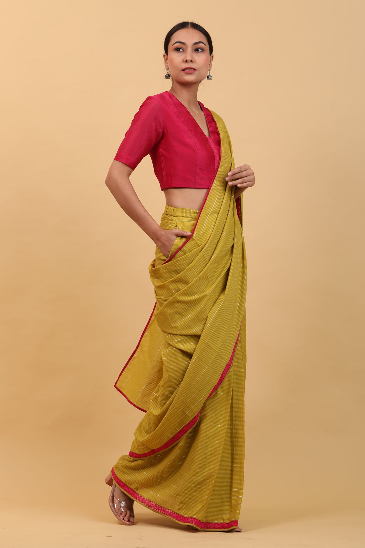 Lace Detailed Pre Stitched Saree Set