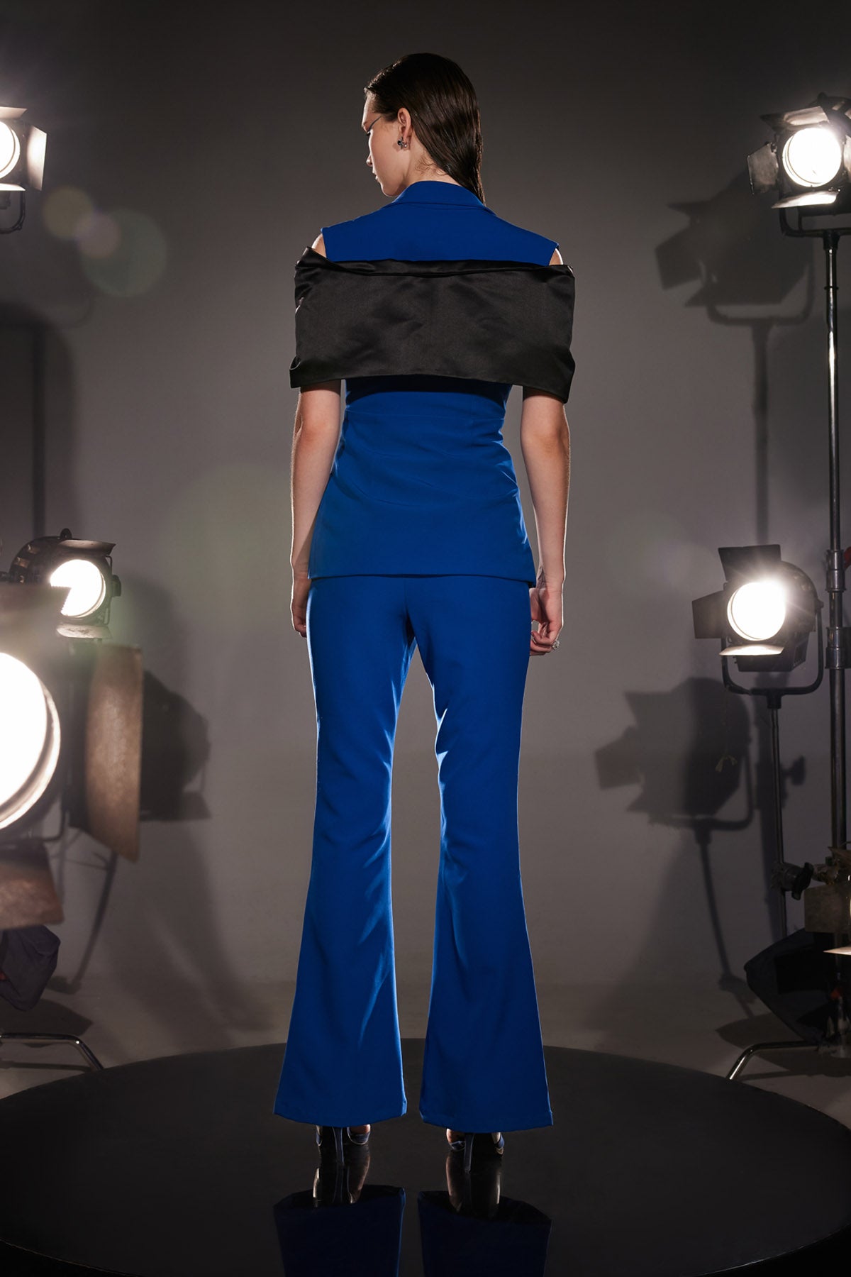 Lapel Collar Draped Jacket & Pant Set