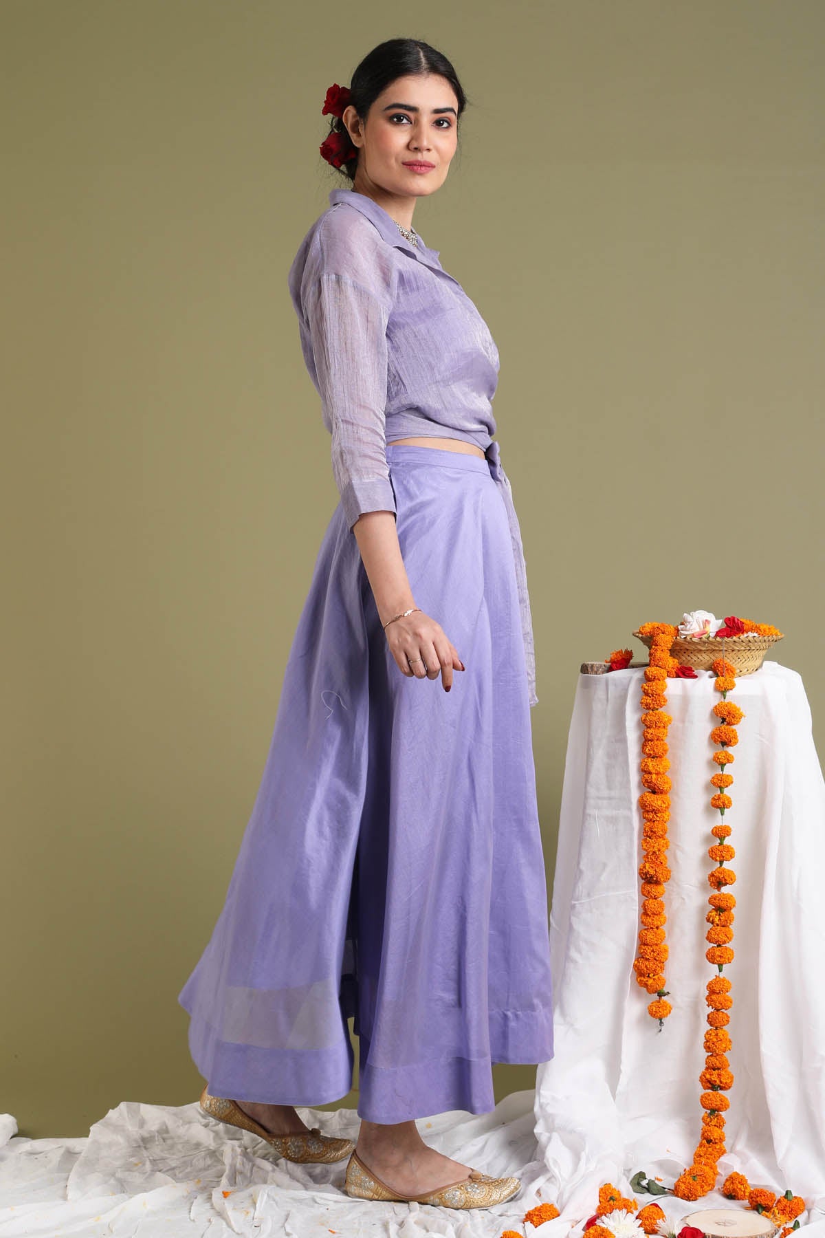 Lavender Chanderi Flared Skirt