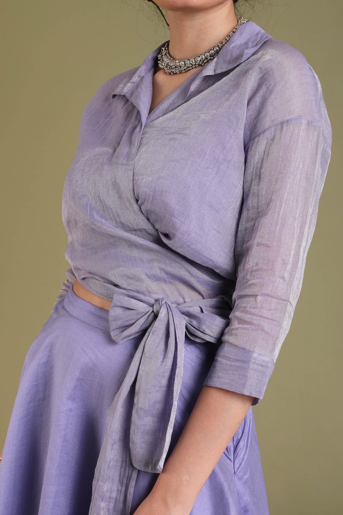 Lavender Chanderi Top & Skirt