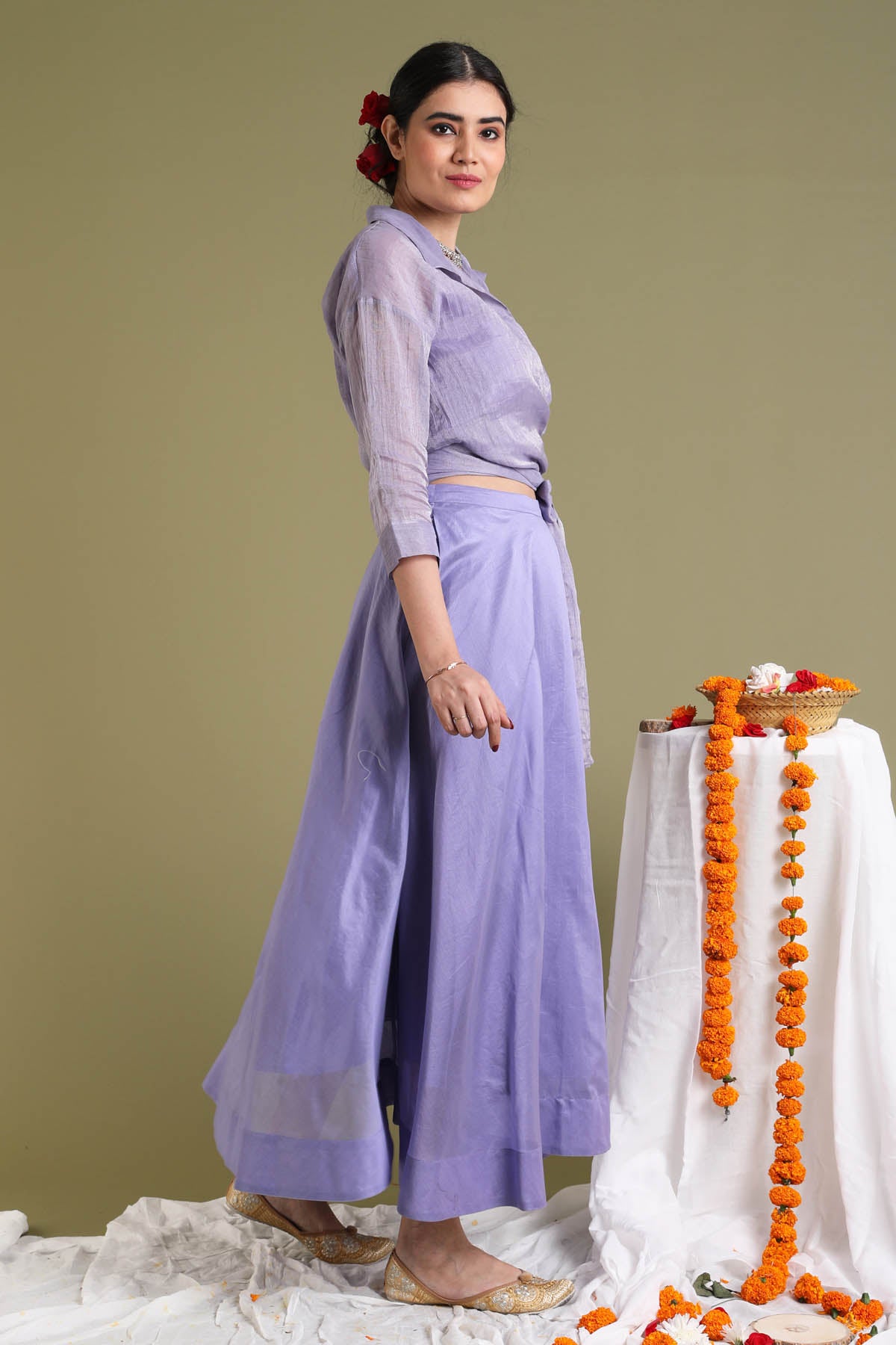 Lavender Chanderi Top & Skirt
