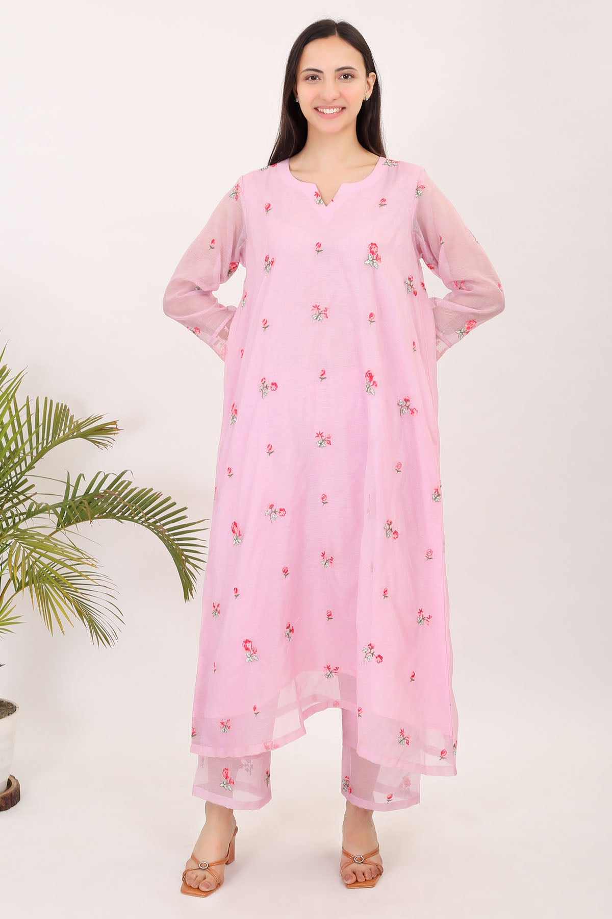 Lavender Floral Motif Kurta Set