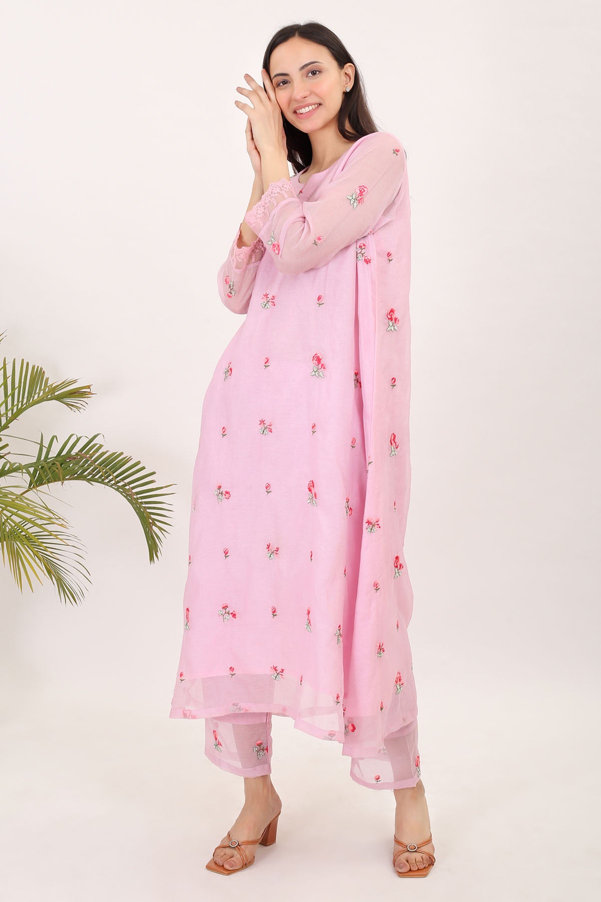 Lavender Floral Motif Kurta Set