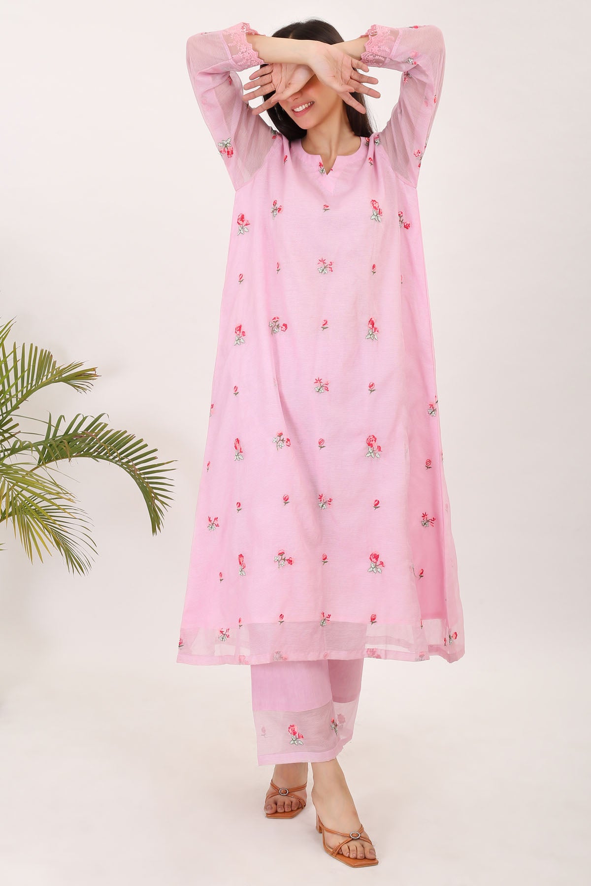 Lavender Floral Motif Kurta Set
