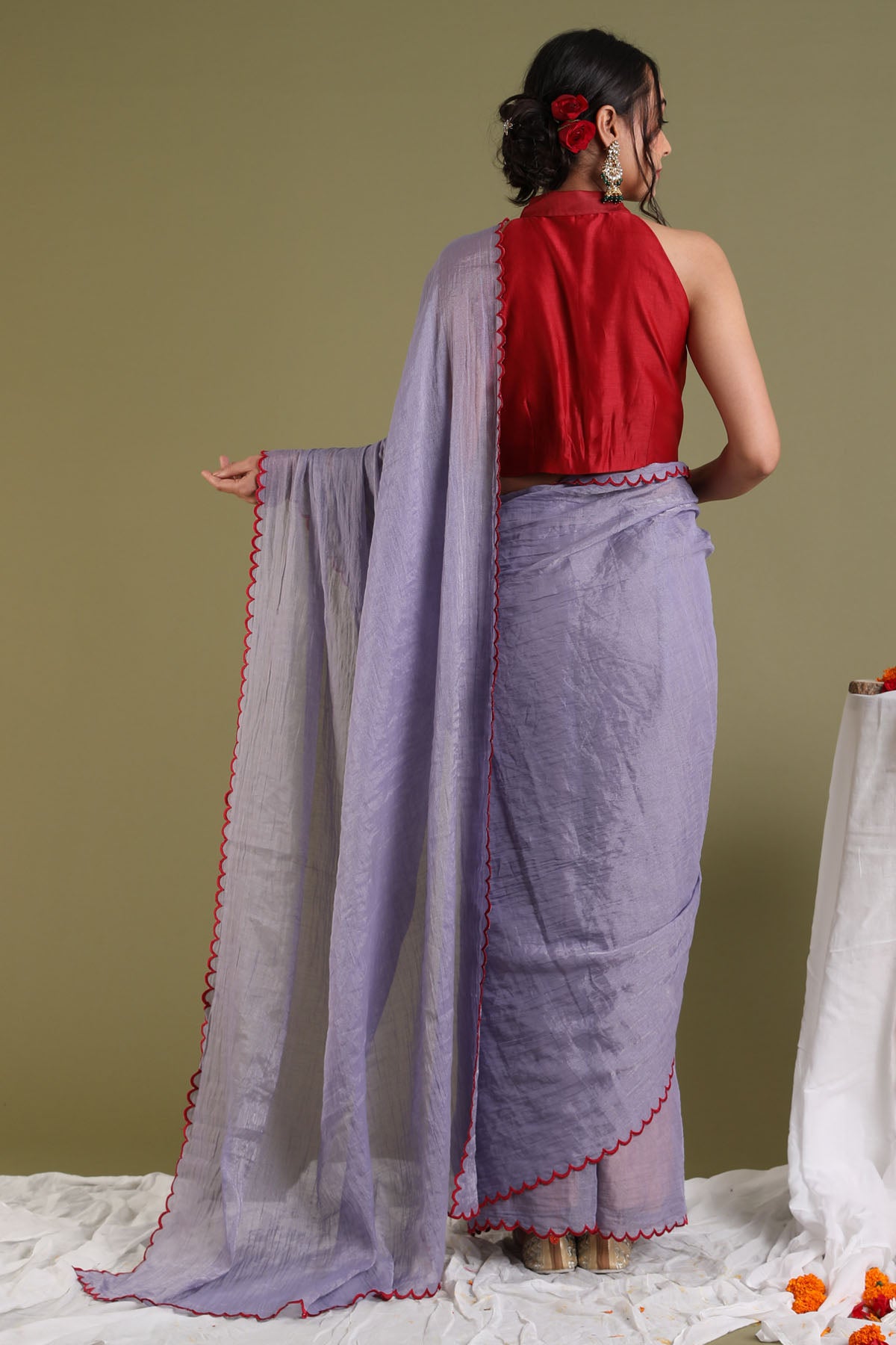 Lavender Scallop Chanderi Saree