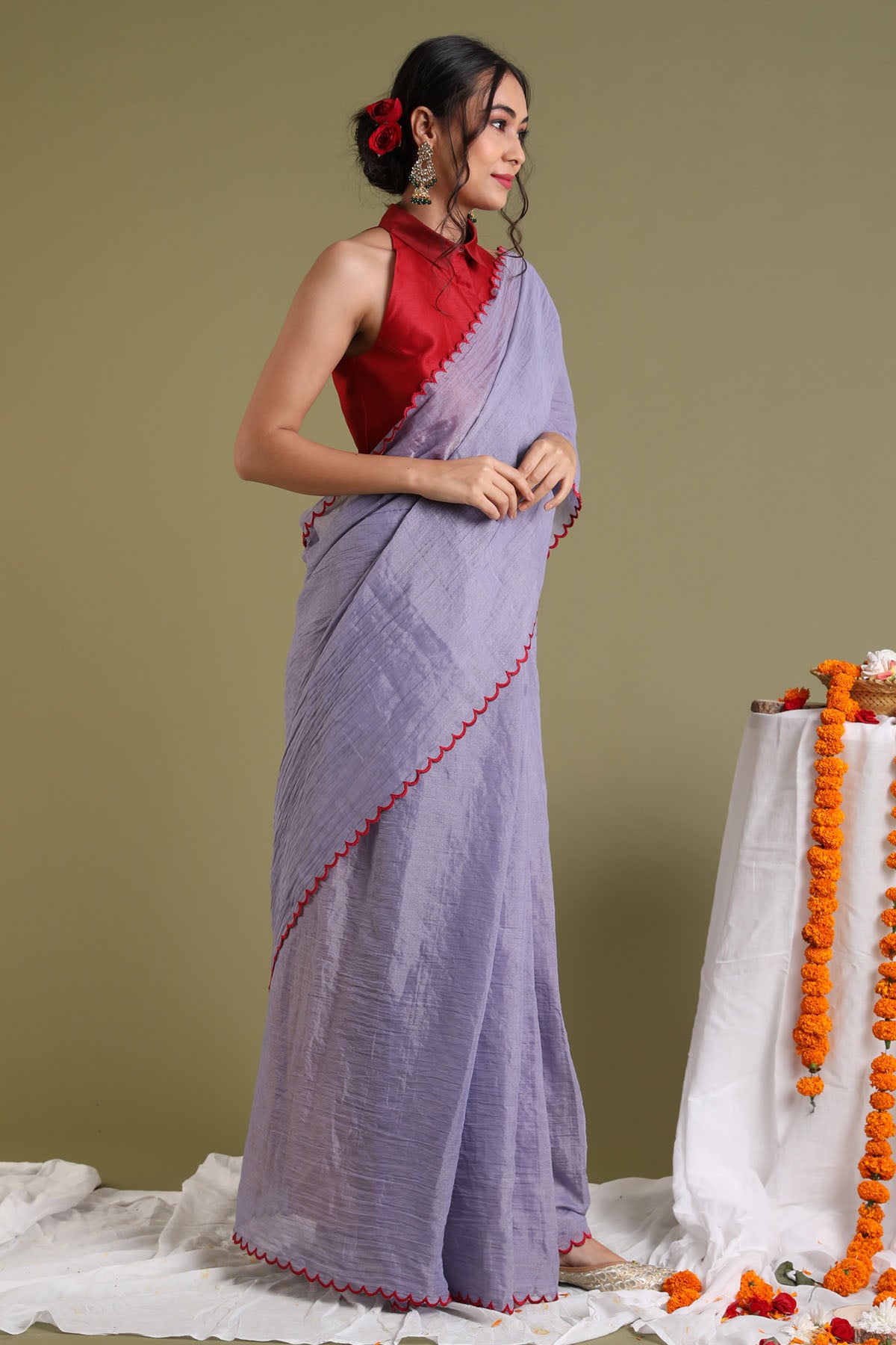 Lavender Scallop Chanderi Saree